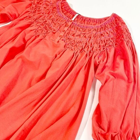 Free People orange smocked boho blouse - Picture 2 of 15